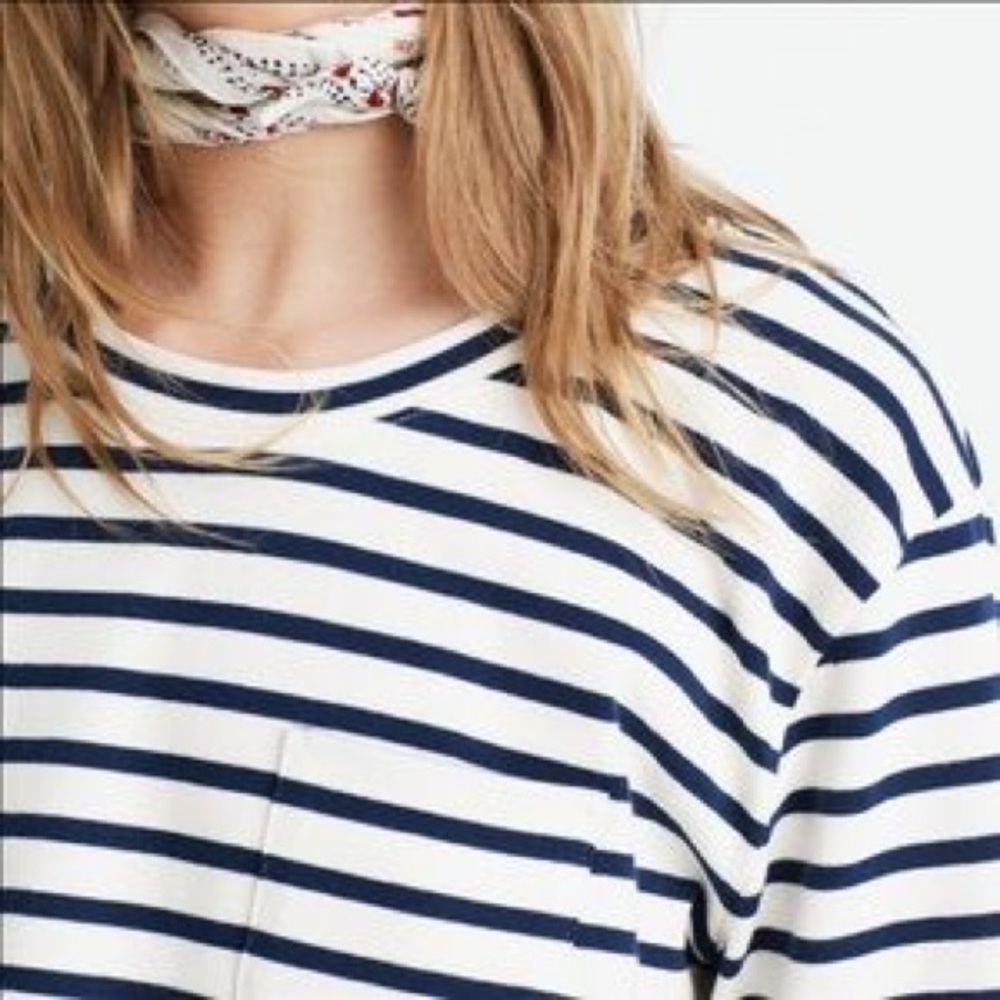 Madewell Long Sleeve Linden Stripe Crop Tee Sz XXS - Picture 2 of 7